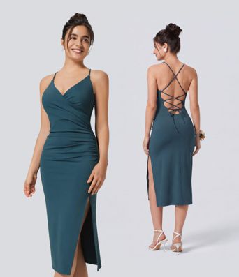 SoftlyZero™ Airy Crossover Ruched Lace Up Bodycon InstantCool Dress