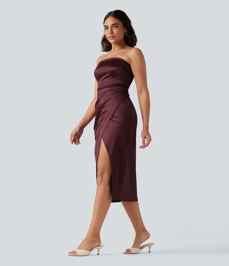 Tube 2-in-1 Bodycon Satin Midi Party Dress Tube 2-in-1 Bodycon Satin Midi Party Dress