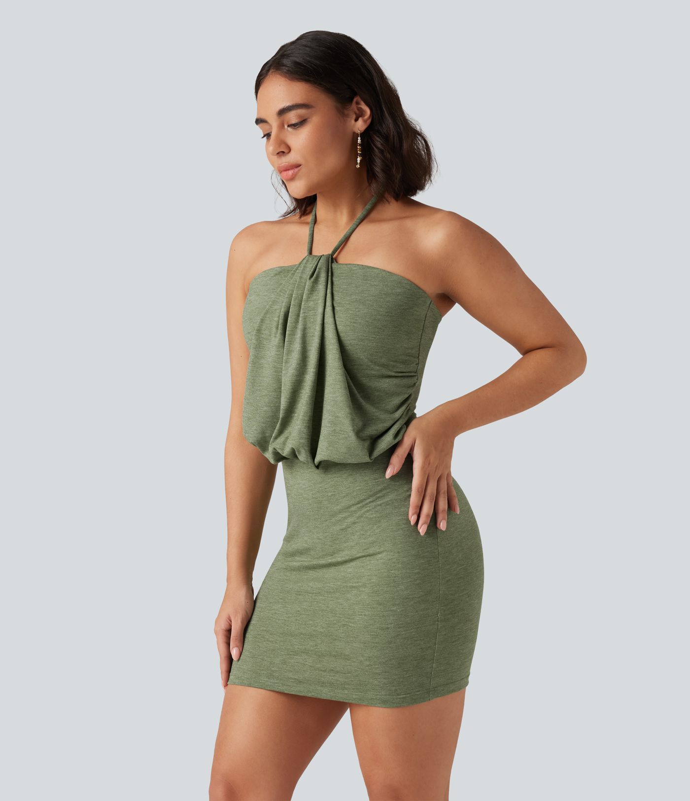 Halter Tie Back Ruched Mini Casual Dress
