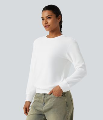Round Neck Long Sleeve Waffle Casual Tops
