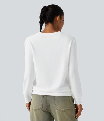 Round Neck Long Sleeve Waffle Casual Tops