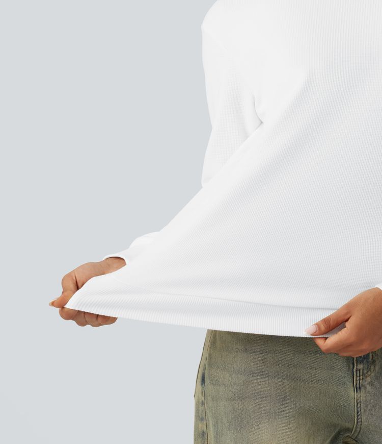 Round Neck Long Sleeve Waffle Casual Tops