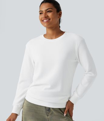 Round Neck Long Sleeve Waffle Casual Tops