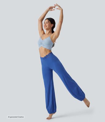 SoftlyZero™ High Waisted Contrast Lace Dance Balloon Pants with Pockets