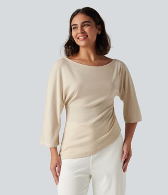 One Shoulder 3/4 Sleeve Ruched Casual Top