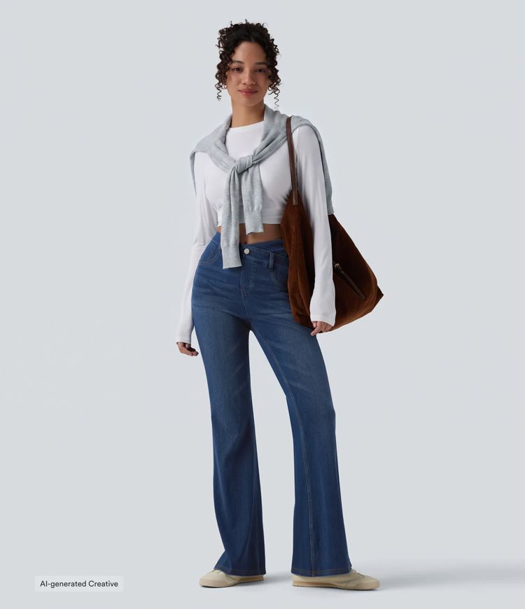 Halara Flex™ High Waisted Crossover Tummy Control Bootcut Casual Jeans with Pockets