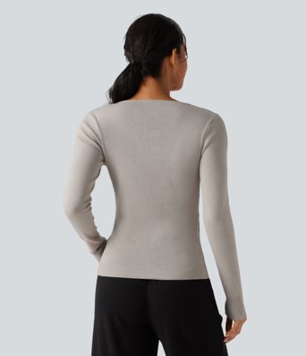 Round Neck Long Sleeve Slim Lounge Cardigan with Pockets