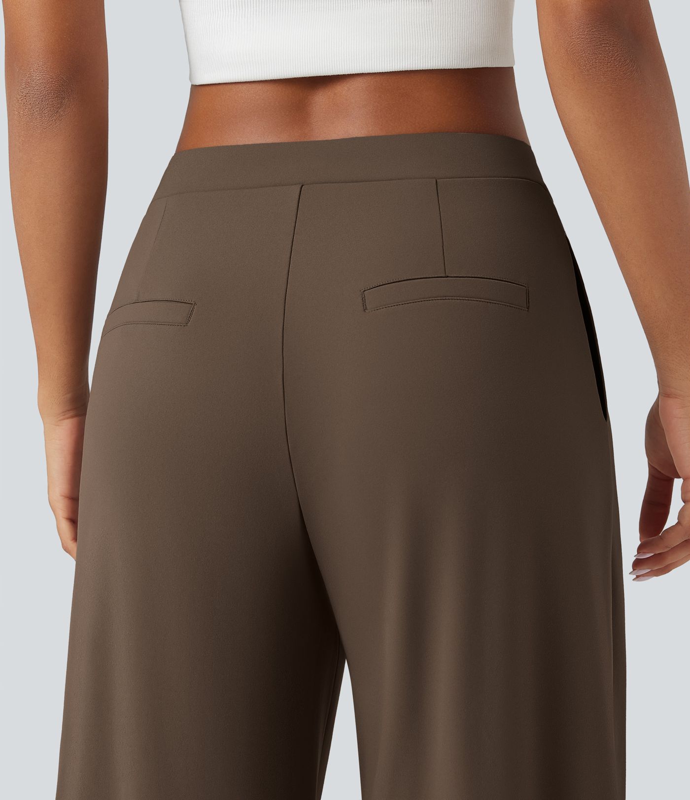 Halara Flex™ DayStretch Pantalones de trabajo asimétricos de tiro medio, con pernera tipo barril y bolsillos