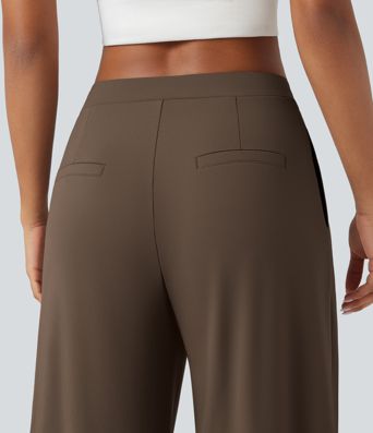 Halara Flex™ DayStretch Pantalones de trabajo asimétricos de tiro medio, con pernera tipo barril y bolsillos