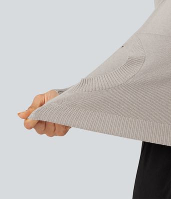Round Neck Long Sleeve Slim Lounge Cardigan with Pockets