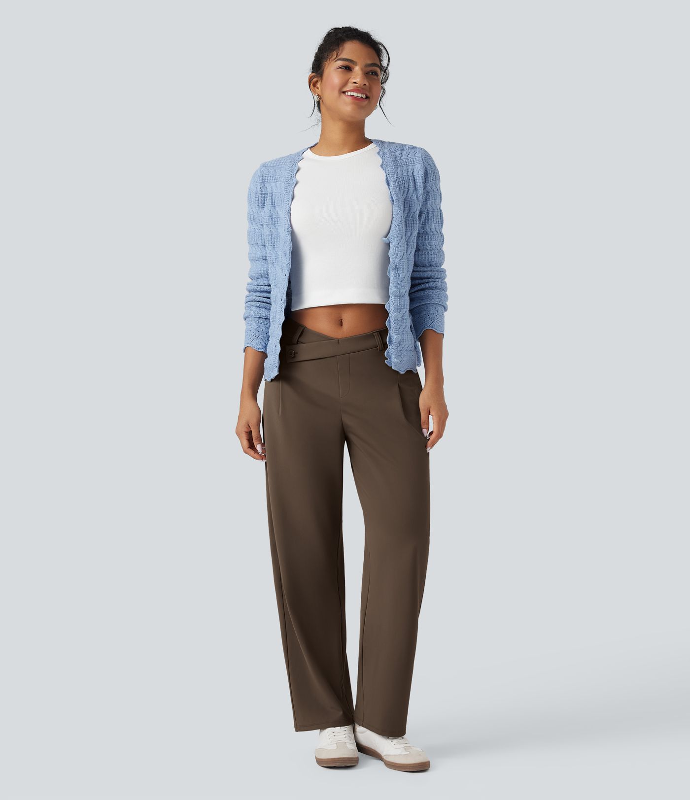 Halara Flex™ DayStretch Pantalones de trabajo asimétricos de tiro medio, con pernera tipo barril y bolsillos