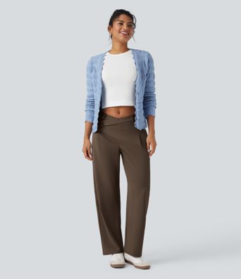 Halara Flex™ DayStretch Pantalones de trabajo asimétricos de tiro medio, con pernera tipo barril y bolsillos