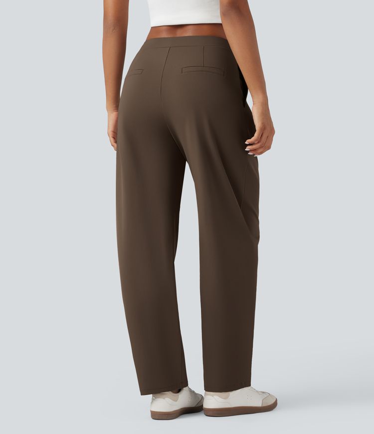 Halara Flex™ DayStretch Pantalones de trabajo asimétricos de tiro medio, con pernera tipo barril y bolsillos