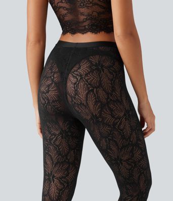 SoftlyZero™ High Waisted Contrast Lace Skinny Leggings SoftlyZero™ High Waisted Contrast Lace Skinny Leggings
