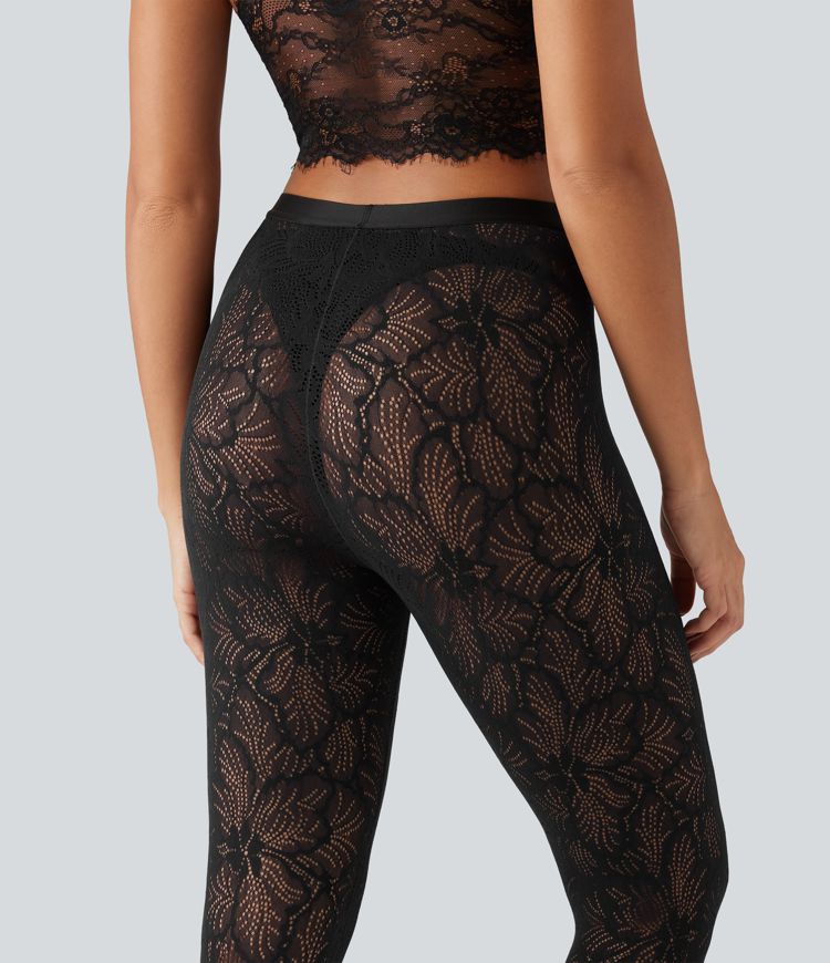 SoftlyZero™ High Waisted Contrast Lace Skinny Leggings SoftlyZero™ High Waisted Contrast Lace Skinny Leggings