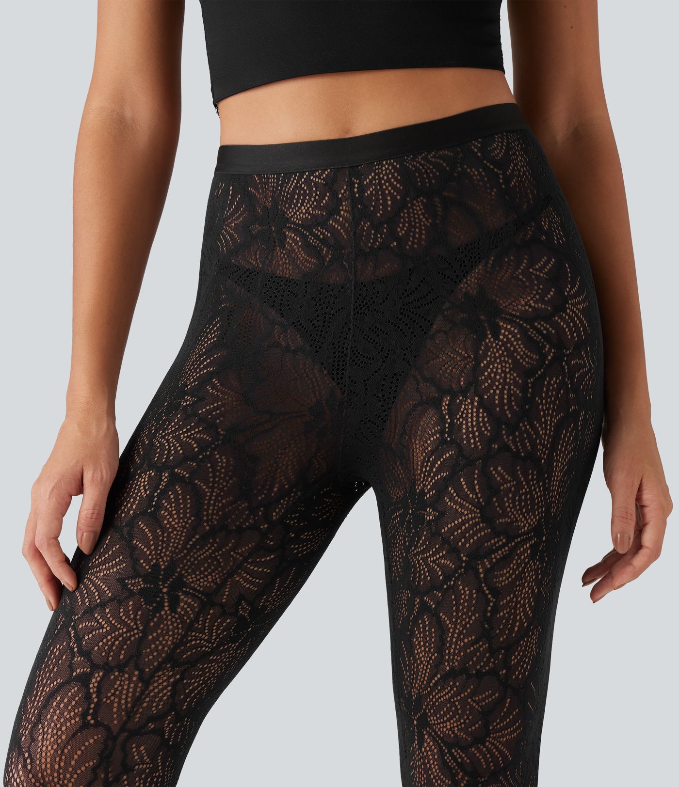 SoftlyZero™ High Waisted Contrast Lace Skinny Leggings SoftlyZero™ High Waisted Contrast Lace Skinny Leggings