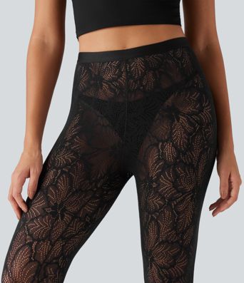 SoftlyZero™ High Waisted Contrast Lace Skinny Leggings SoftlyZero™ High Waisted Contrast Lace Skinny Leggings