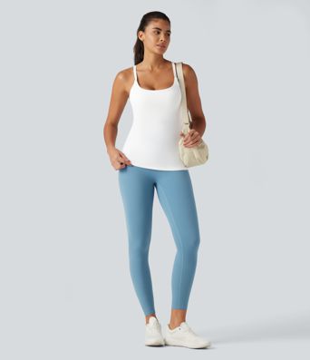 Scoop Neck Crisscross Back Crossover Hem Built-in Bra Yoga Cami Top DD-F Cups-Longer Length Scoop Neck Crisscross Back Crossover Hem Built-in Bra Yoga Cami Top DD-F Cups-Longer Length