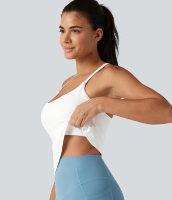 Scoop Neck Crisscross Back Crossover Hem Built-in Bra Yoga Cami Top DD-F Cups-Longer Length Scoop Neck Crisscross Back Crossover Hem Built-in Bra Yoga Cami Top DD-F Cups-Longer Length