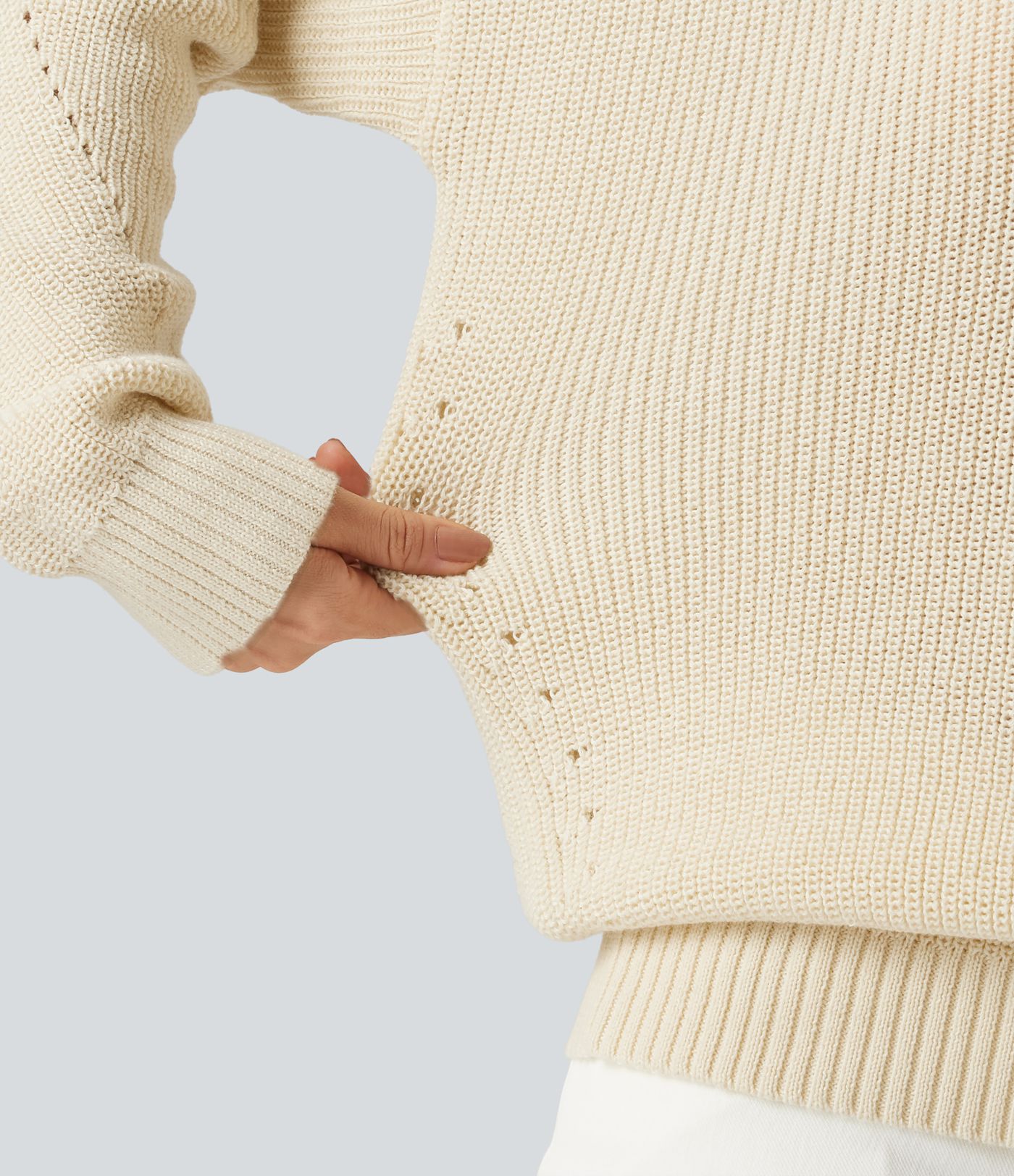 V Neck Dropped Shoulder Long Sleeve Cut Out Casual Sweater