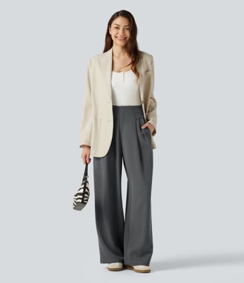 Pantalon de bureau baggy taille haute avec poches Pantalon de bureau baggy taille haute avec poches