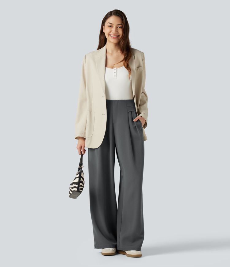 Pantalon de bureau baggy taille haute avec poches Pantalon de bureau baggy taille haute avec poches