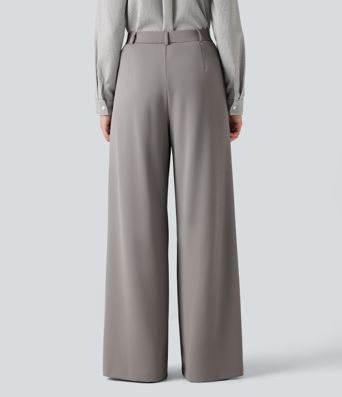 High Waisted Pleated Baggy Work Pants with Pockets High Waisted Pleated Baggy Work Pants with Pockets