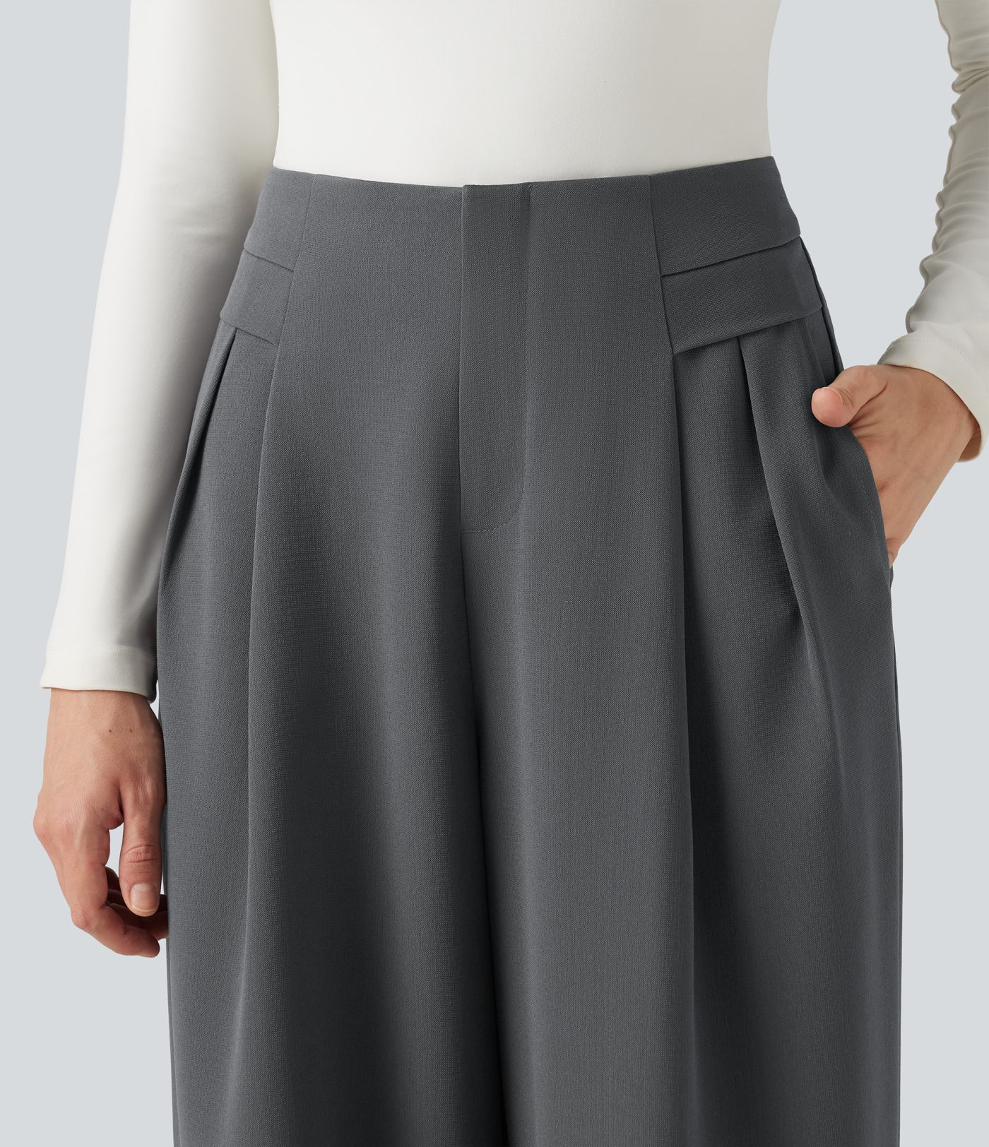 Pantalon de bureau baggy taille haute avec poches Pantalon de bureau baggy taille haute avec poches