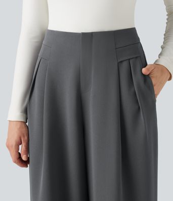 Pantalon de bureau baggy taille haute avec poches Pantalon de bureau baggy taille haute avec poches