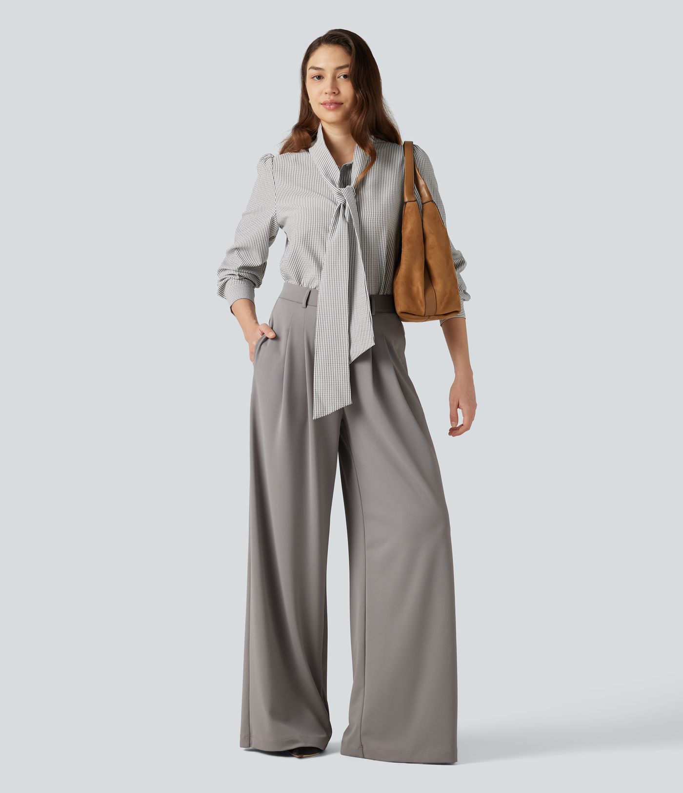 High Waisted Pleated Baggy Work Pants with Pockets High Waisted Pleated Baggy Work Pants with Pockets