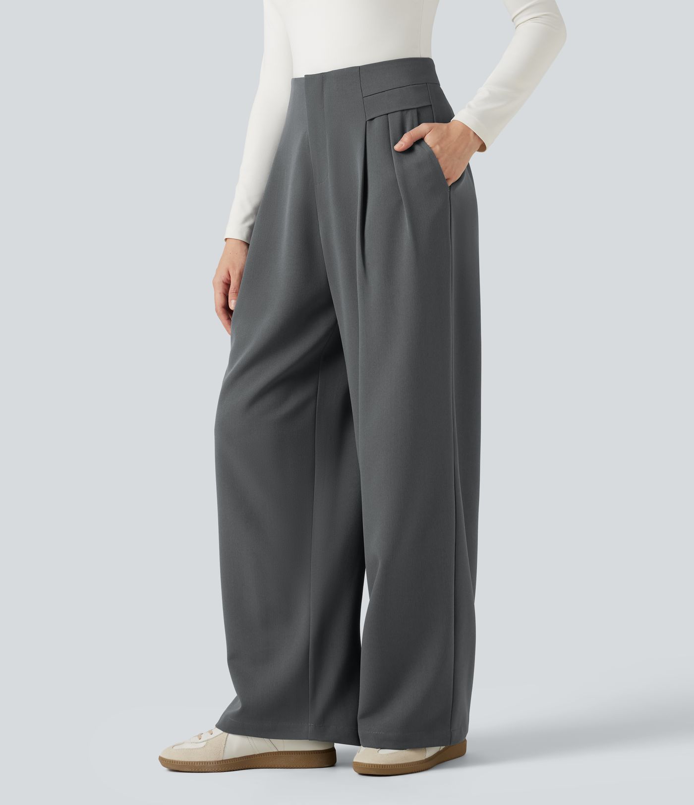Pantalon de bureau baggy taille haute avec poches Pantalon de bureau baggy taille haute avec poches