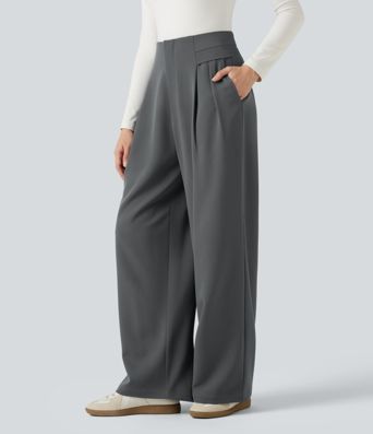 Pantalon de bureau baggy taille haute avec poches Pantalon de bureau baggy taille haute avec poches