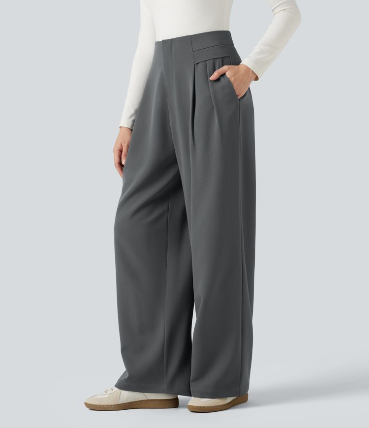 Pantalon de bureau baggy taille haute avec poches Pantalon de bureau baggy taille haute avec poches