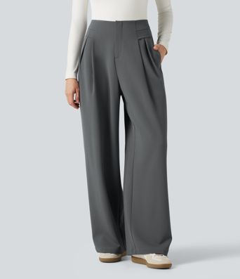 Pantalon de bureau baggy taille haute avec poches Pantalon de bureau baggy taille haute avec poches