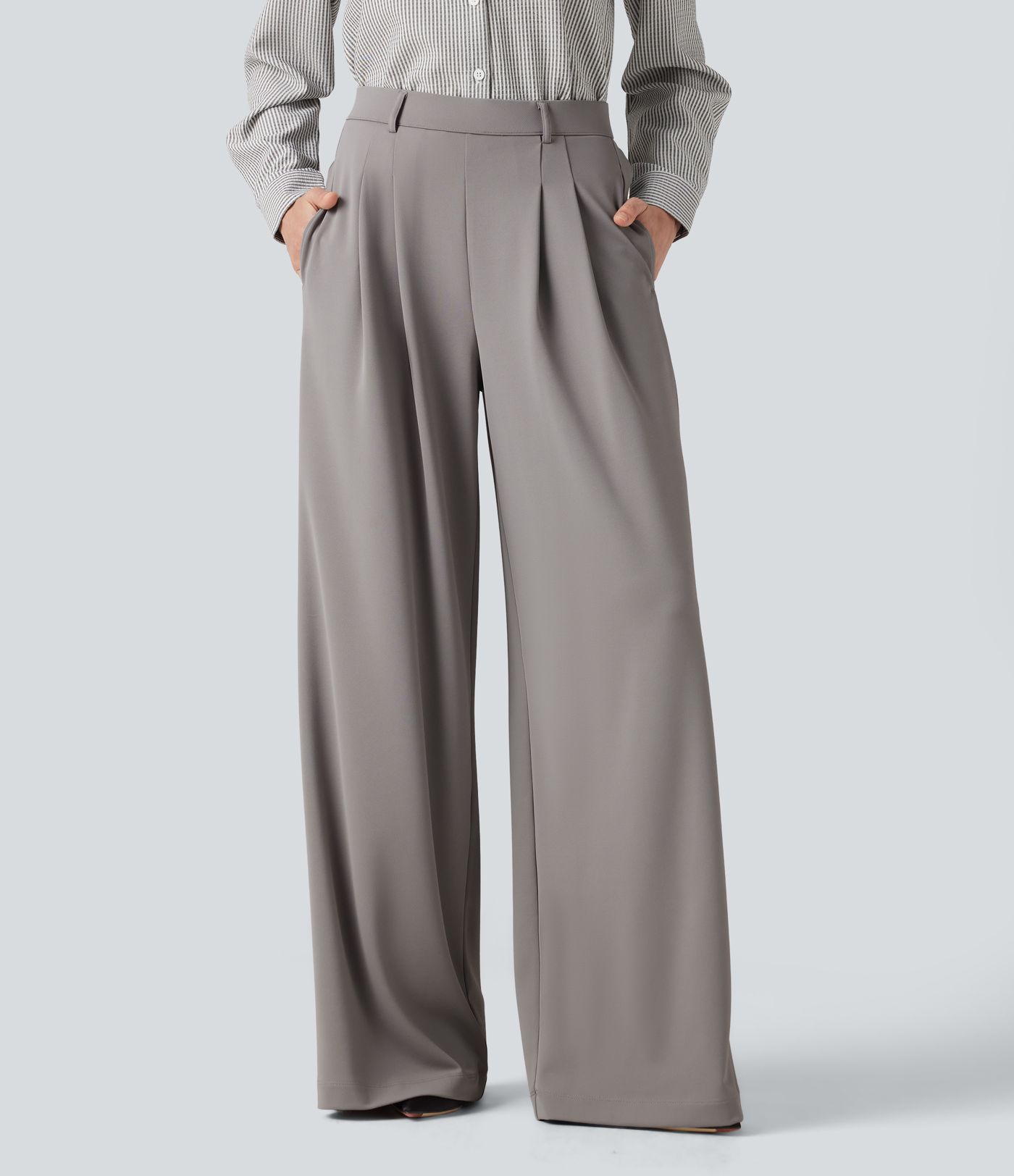 High Waisted Pleated Baggy Work Pants with Pockets High Waisted Pleated Baggy Work Pants with Pockets