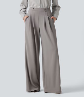 High Waisted Pleated Baggy Work Pants with Pockets High Waisted Pleated Baggy Work Pants with Pockets