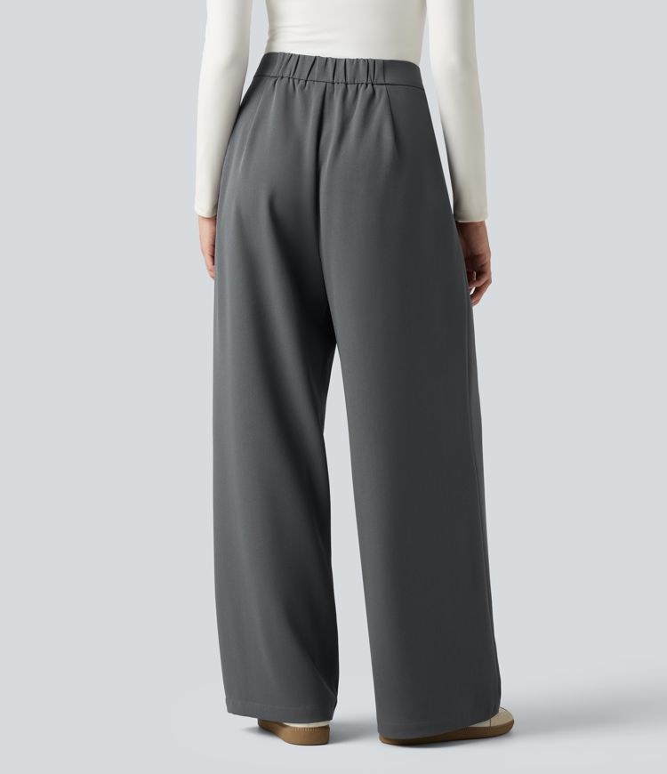 Pantalon de bureau baggy taille haute avec poches Pantalon de bureau baggy taille haute avec poches