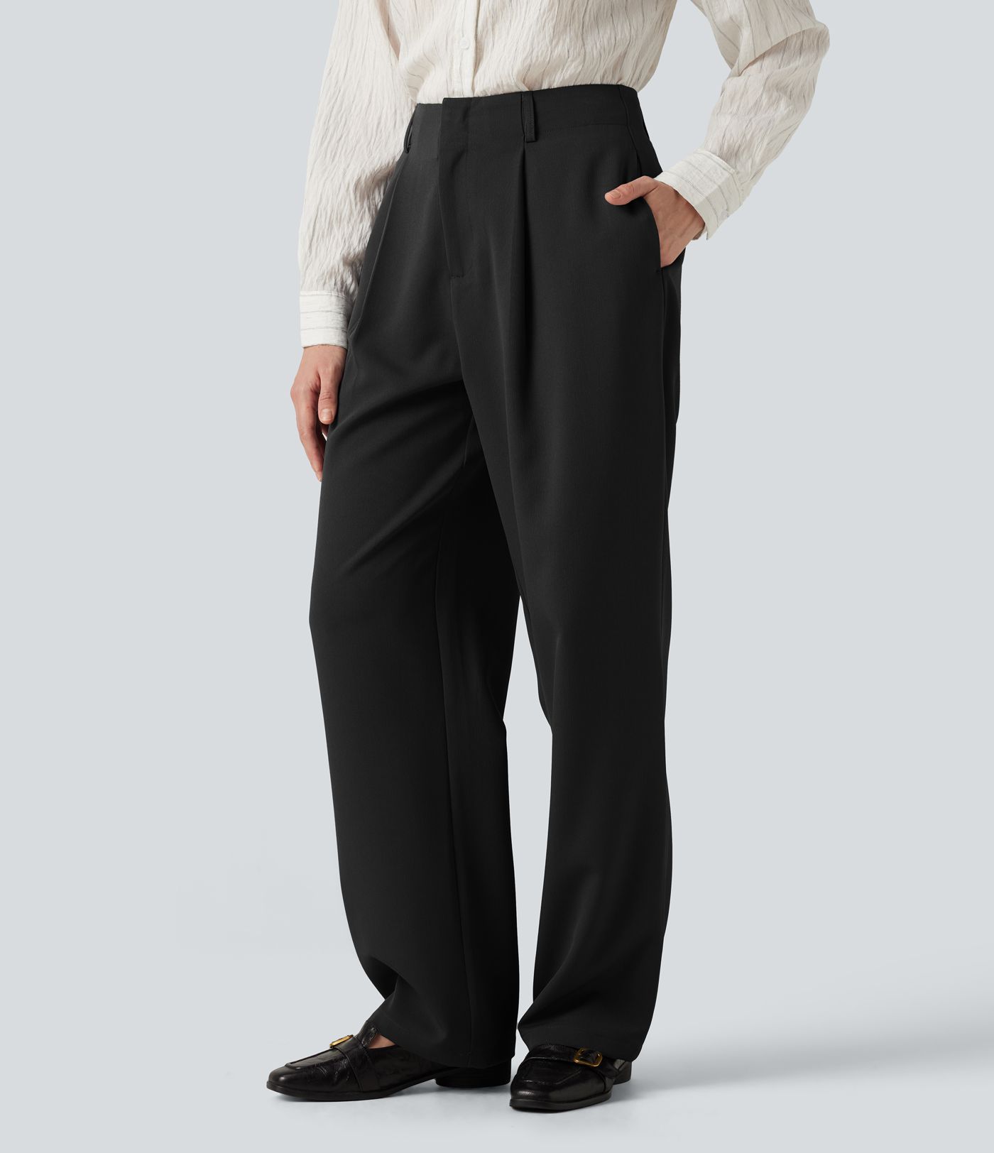Pantalon de bureau large taille haute avec poches Pantalon de bureau large taille haute avec poches