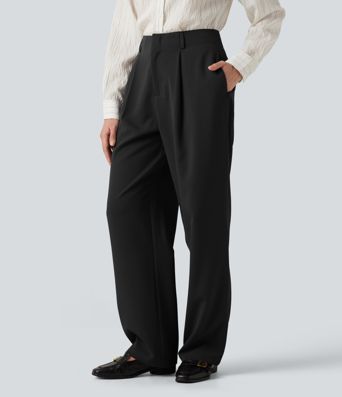 Pantalon de bureau large taille haute avec poches Pantalon de bureau large taille haute avec poches