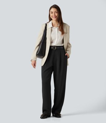 Pantalon de bureau large taille haute avec poches Pantalon de bureau large taille haute avec poches