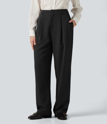 Pantalon de bureau large taille haute avec poches Pantalon de bureau large taille haute avec poches