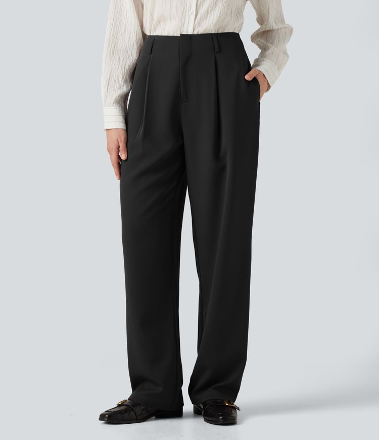 Pantalon de bureau large taille haute avec poches Pantalon de bureau large taille haute avec poches