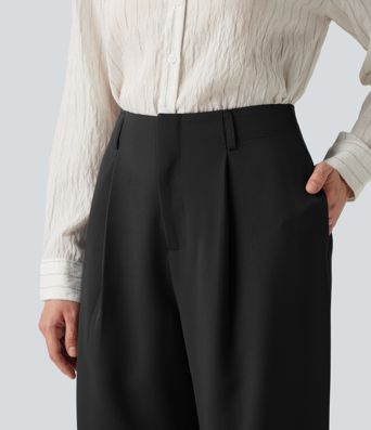 Pantalon de bureau large taille haute avec poches Pantalon de bureau large taille haute avec poches