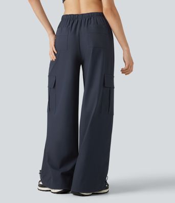 Pantalon cargo baggy taille mi-haute déperlant et résistant à l’usure avec cordon de serrage et poches Pantalon cargo baggy taille mi-haute déperlant et résistant à l’usure avec cordon de serrage et poches