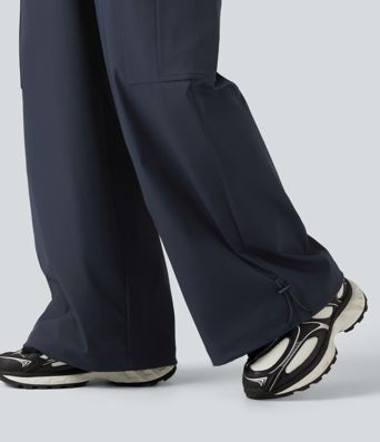 Pantalon cargo baggy taille mi-haute déperlant et résistant à l’usure avec cordon de serrage et poches Pantalon cargo baggy taille mi-haute déperlant et résistant à l’usure avec cordon de serrage et poches