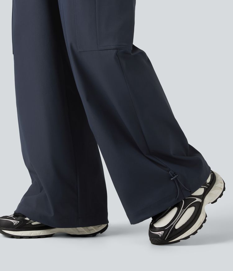 Pantalon cargo baggy taille mi-haute déperlant et résistant à l’usure avec cordon de serrage et poches Pantalon cargo baggy taille mi-haute déperlant et résistant à l’usure avec cordon de serrage et poches