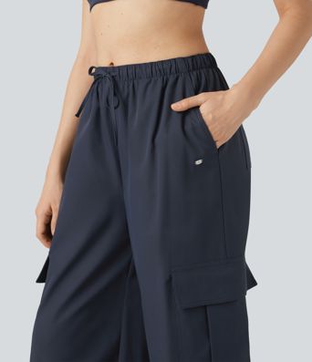 Pantalon cargo baggy taille mi-haute déperlant et résistant à l’usure avec cordon de serrage et poches Pantalon cargo baggy taille mi-haute déperlant et résistant à l’usure avec cordon de serrage et poches
