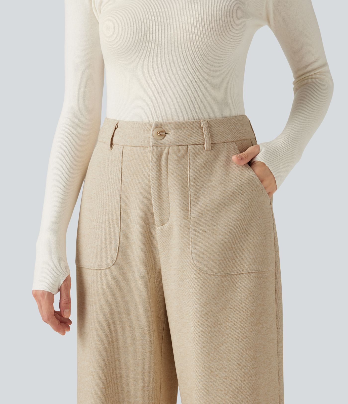 High Waisted Wide Leg Work Pants with Pockets