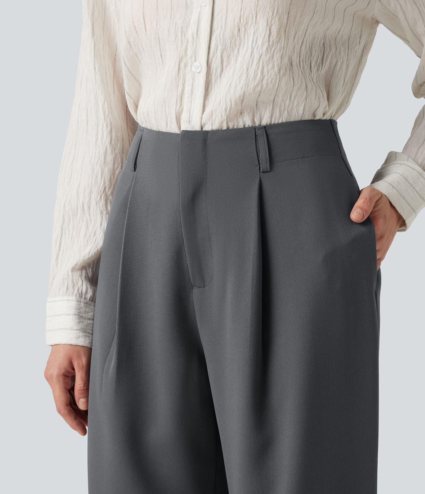 Pantalon de travail taille haute à jambes larges avec poches