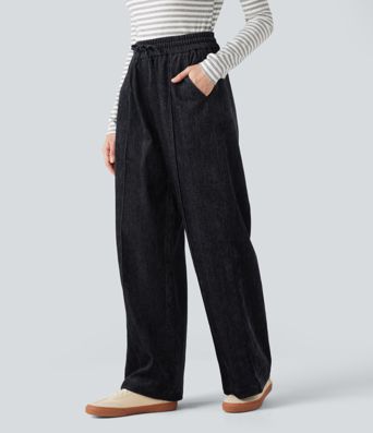High Waisted Drawstring Baggy Casual Pants with Pockets High Waisted Drawstring Baggy Casual Pants with Pockets